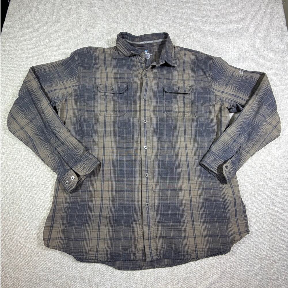 Kuhl Men 2XL Gray Tan Plaid Long Sleeve Button Front Outdoor Performance Shirt
